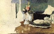 Mikhail Vrubel Still life with flowers,A Paper-weight,and other objects oil painting on canvas